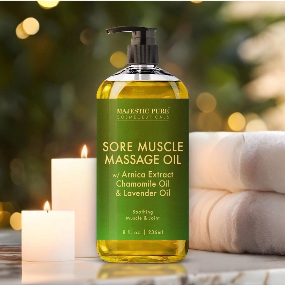 Majestic Pure SORE MUSCLE MASSAGE OIL w/ Arnica & Lavender 8 oz ~ NEW & SEALED